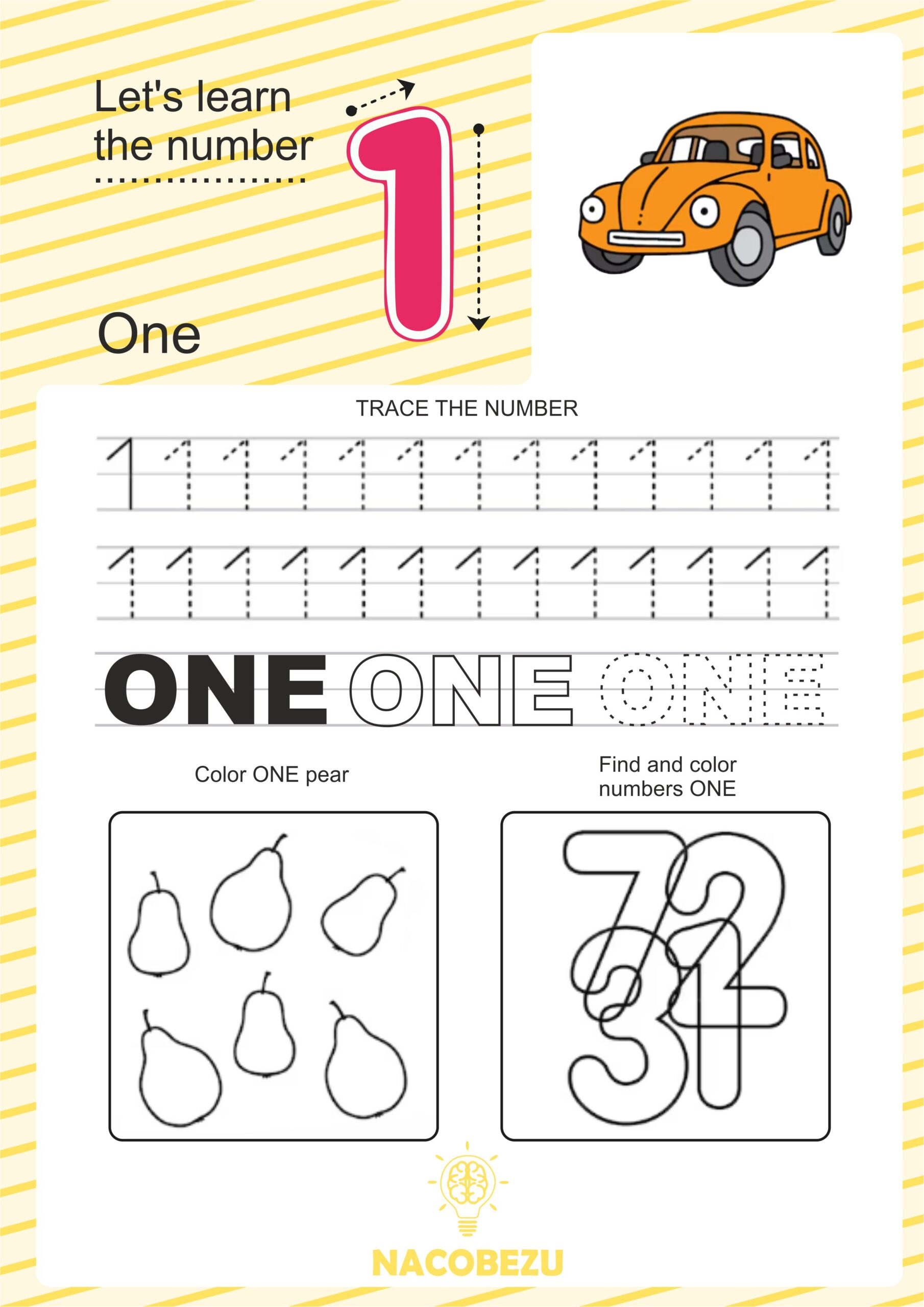 Number tracing and coloring worksheets for kids