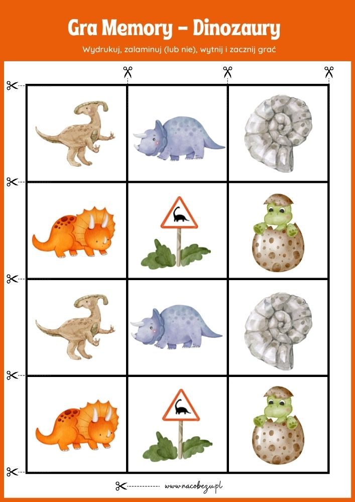 Gra memory dinozaury do druku