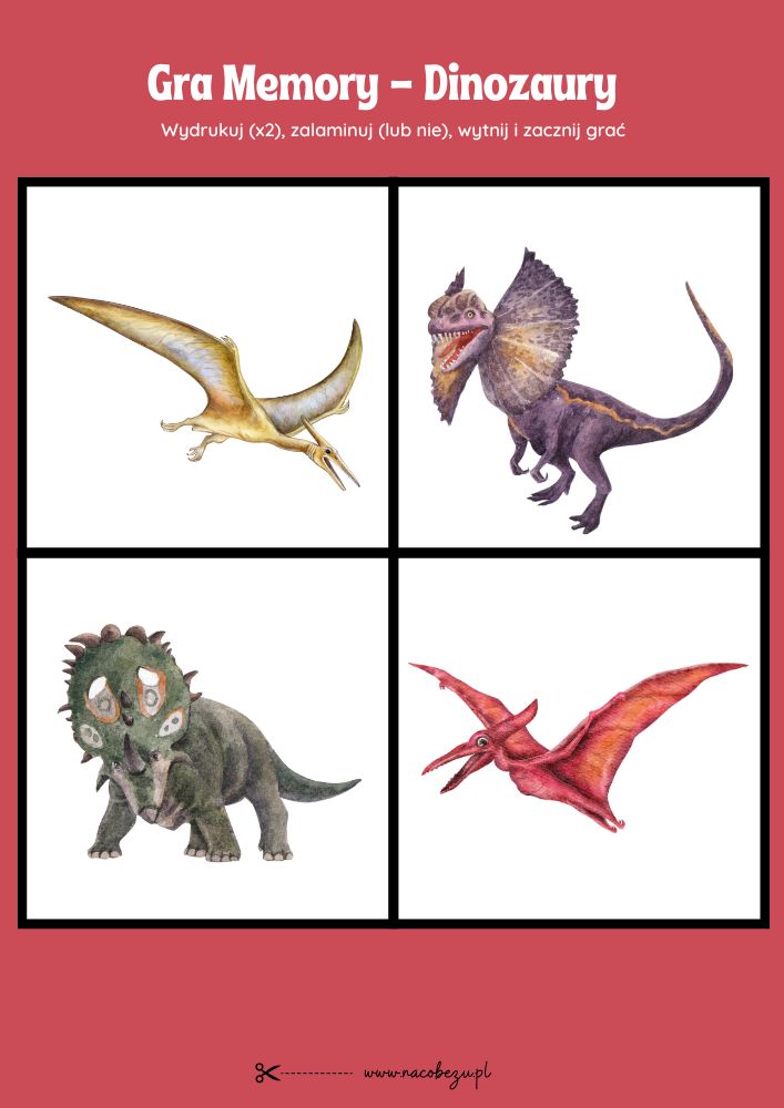 Gra memory dinozaury do druku