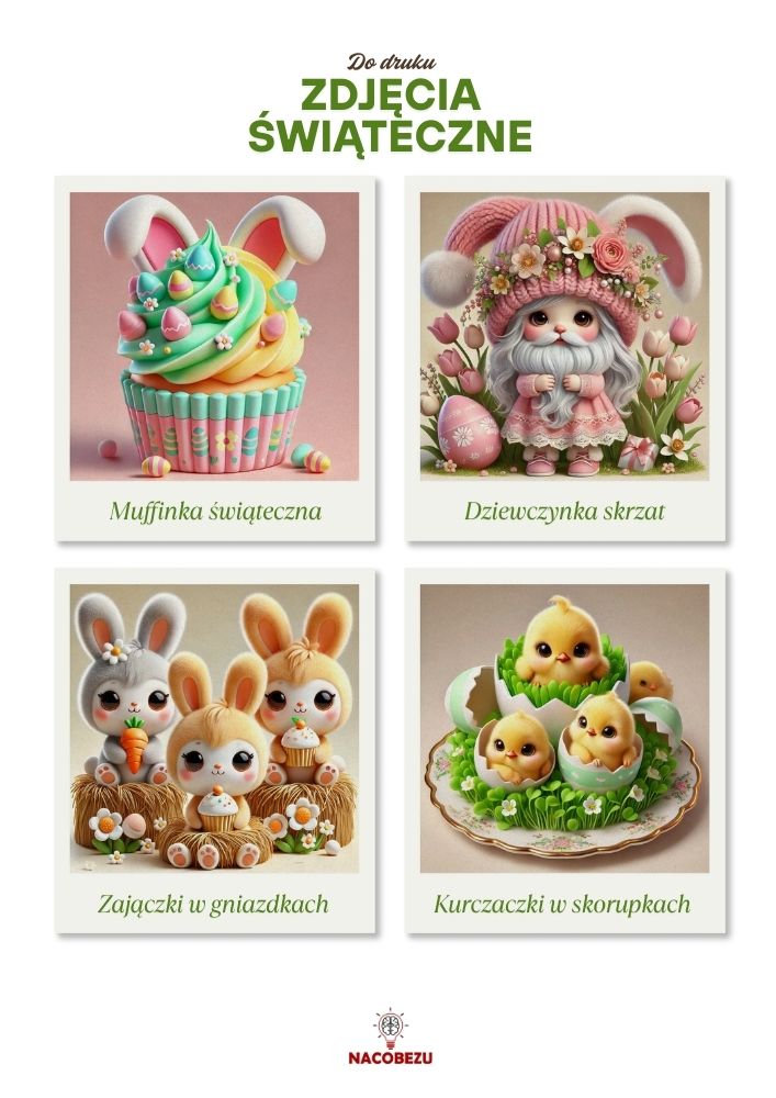 Wielkanocne zdjęcia do druku - muffinka, kurczaki