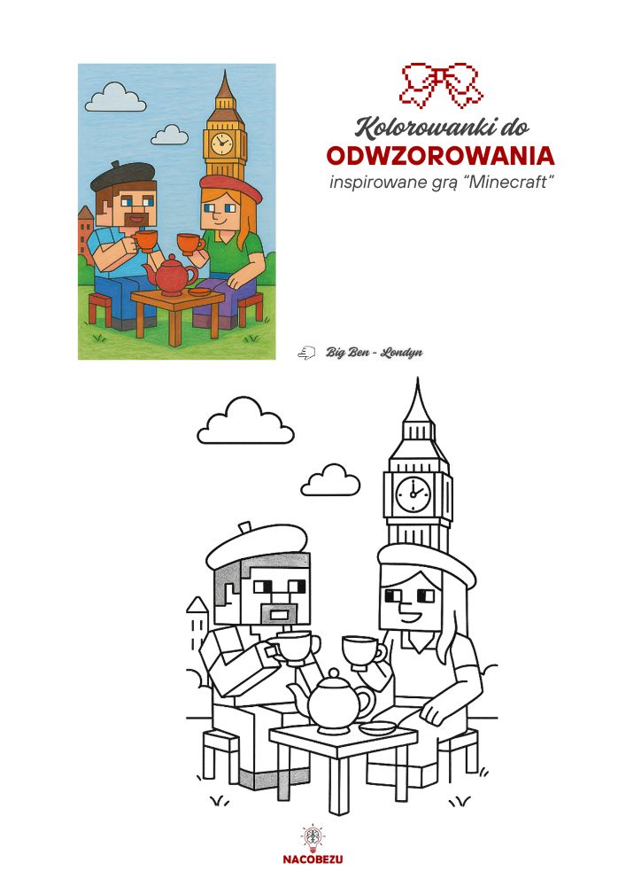 kolorowanki Minecraft do odwzorowania