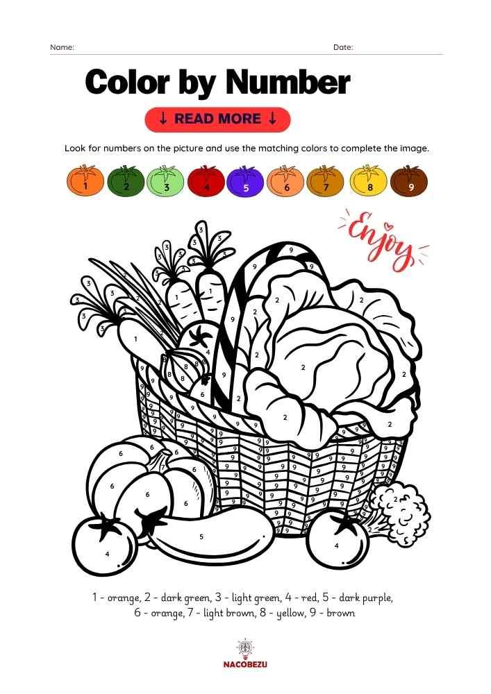 English color by number worksheets