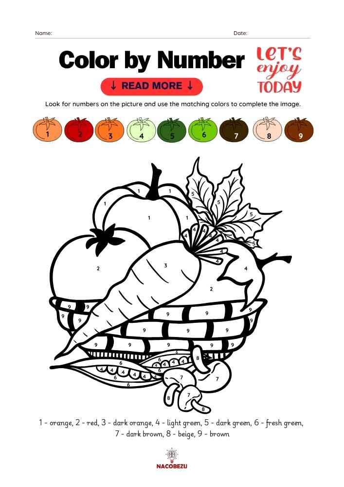 English color by number worksheets