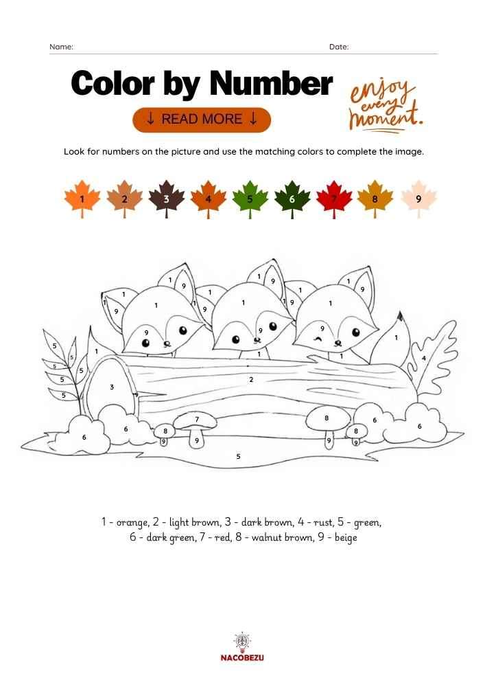English color by number worksheets
