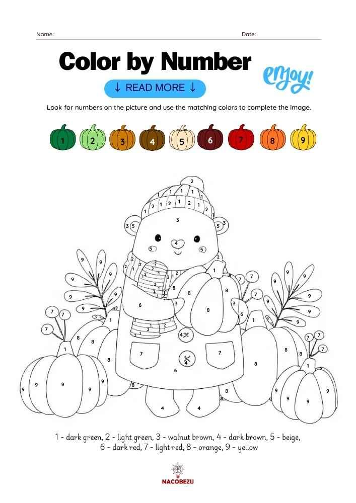English color by number worksheets