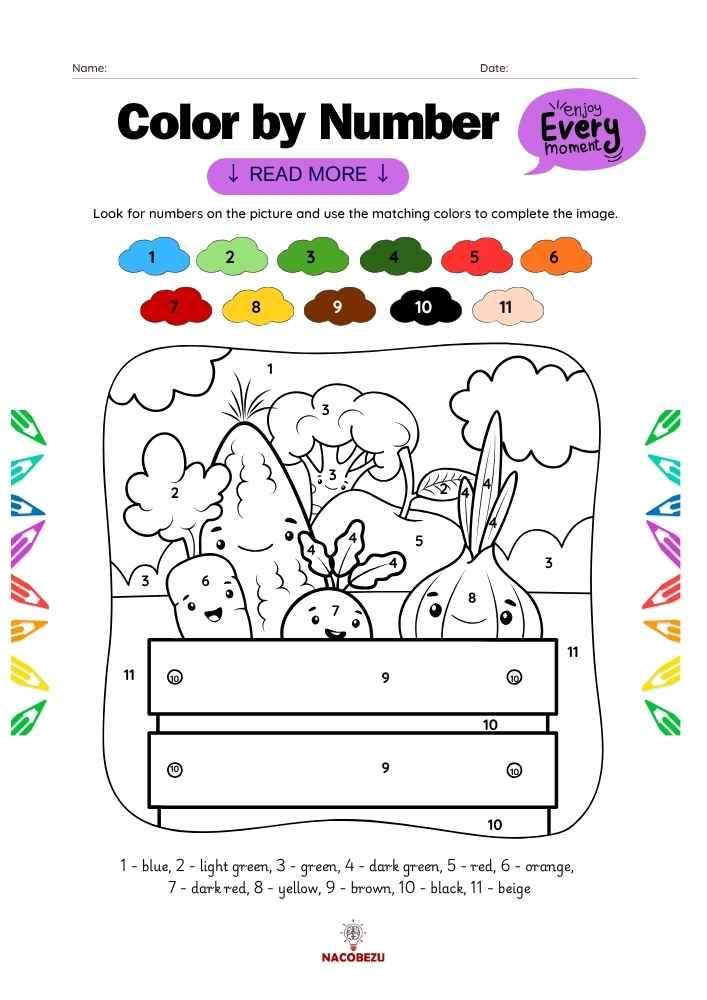 English color by number worksheets