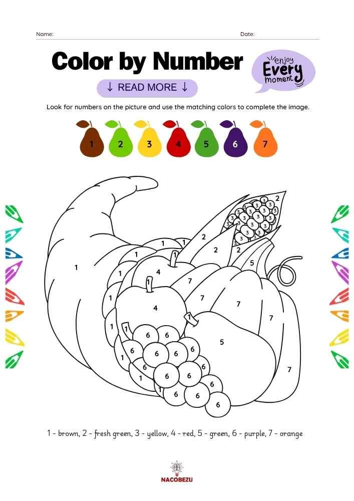 English color by number worksheets