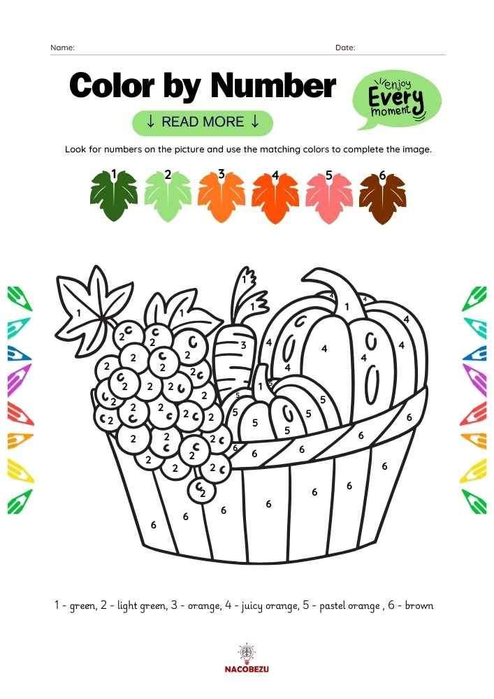 English color by number worksheets