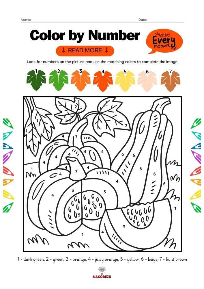 English color by number worksheets