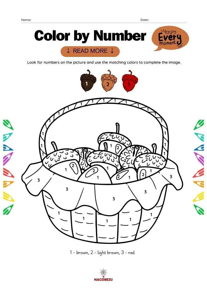 English color by number worksheets