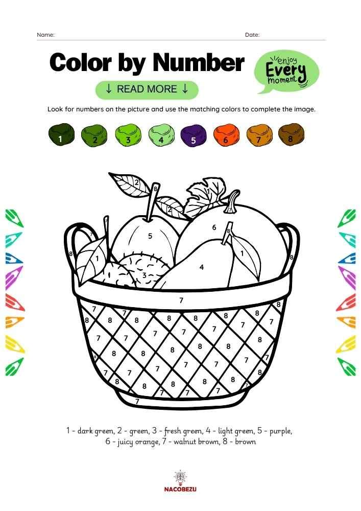 English color by number worksheets