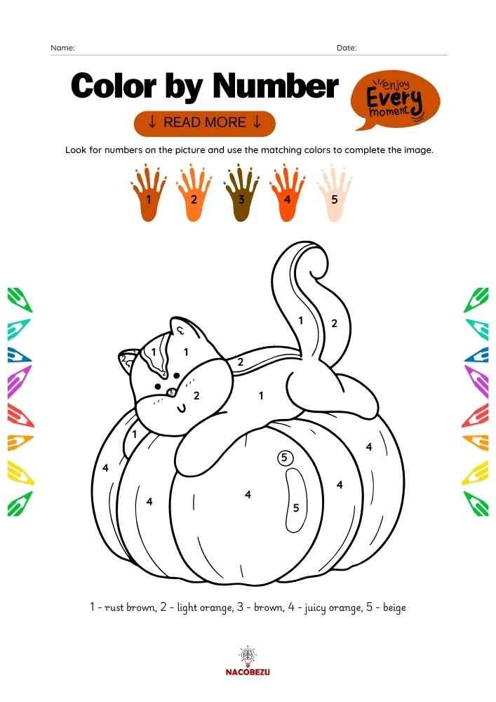 English color by number worksheets