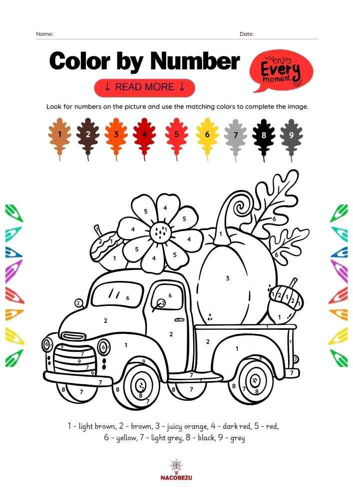 English color by number worksheets