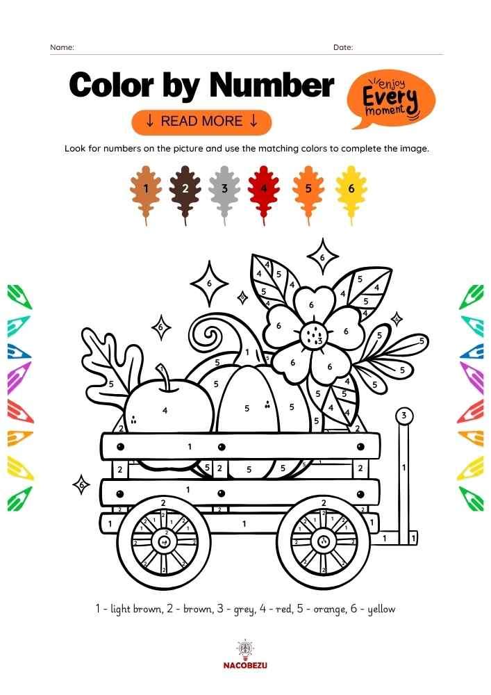 English color by number worksheets