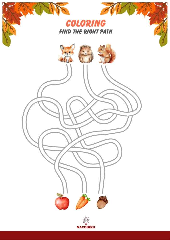 autumn maze worksheet for kids