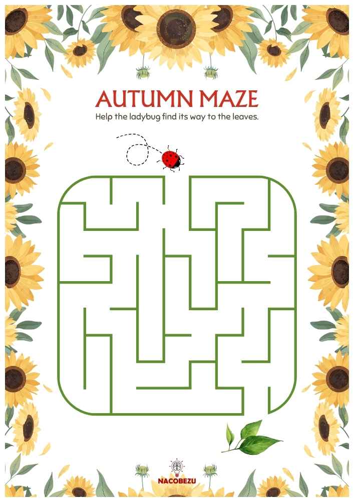 autumn maze worksheet for kids