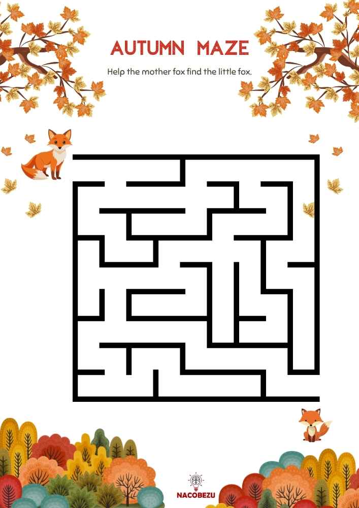 autumn maze worksheet for kids