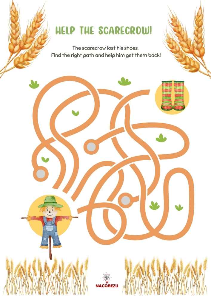autumn maze worksheet for kids