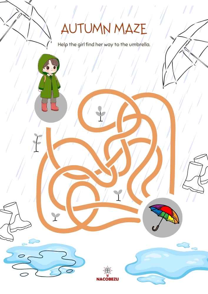 autumn maze worksheet for kids