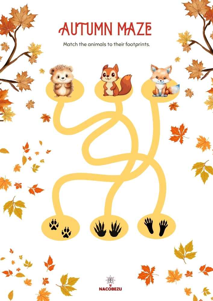 autumn maze worksheet for kids