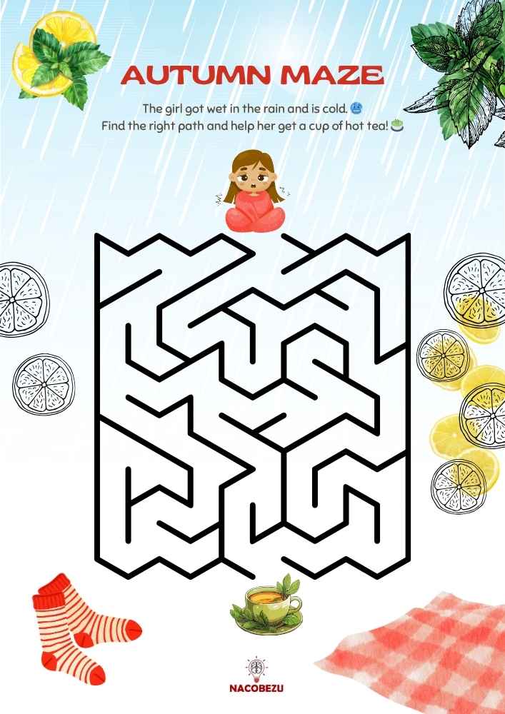 autumn maze worksheet for kids