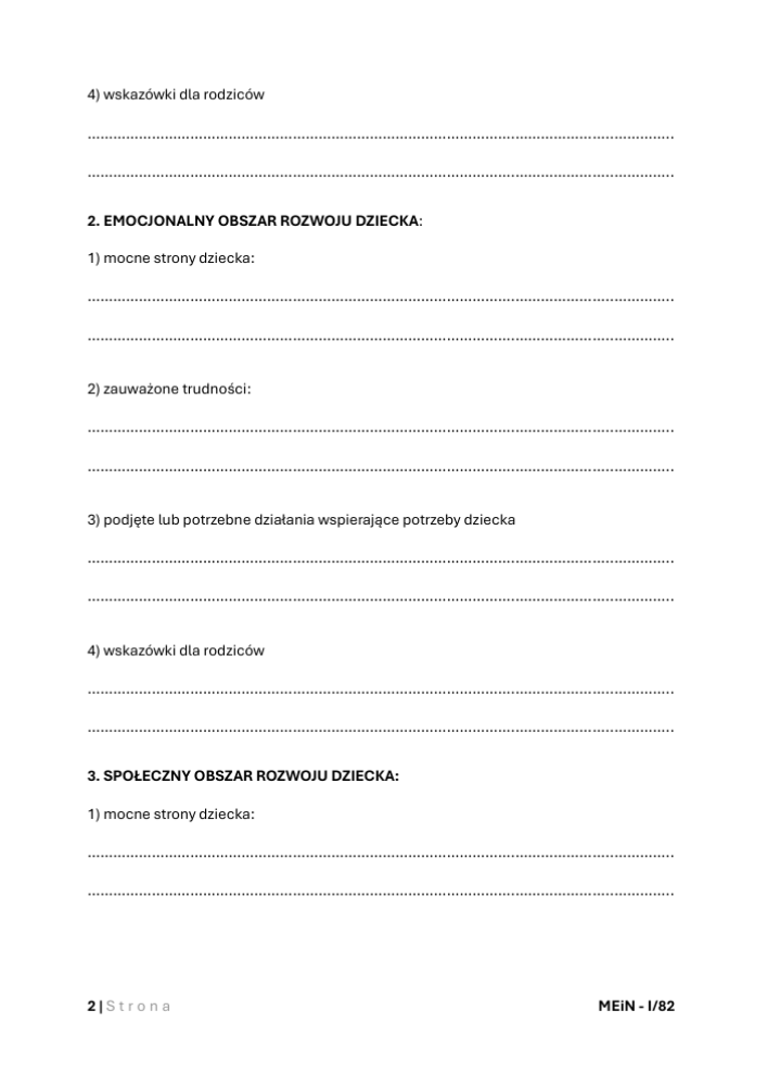 Wzór informacji o gotowości szkolnej