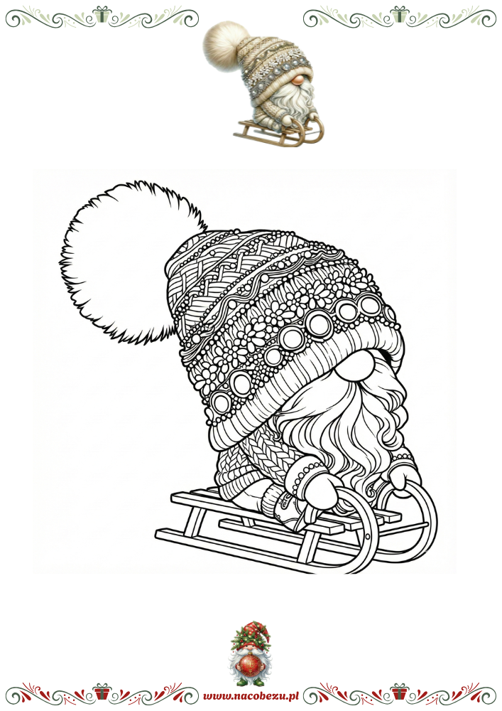 Zimowe gnomy – kolorowanki do druku