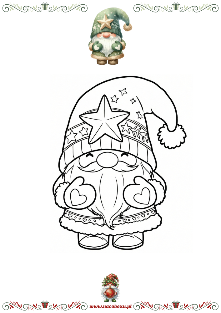 Zimowe gnomy – kolorowanki do druku