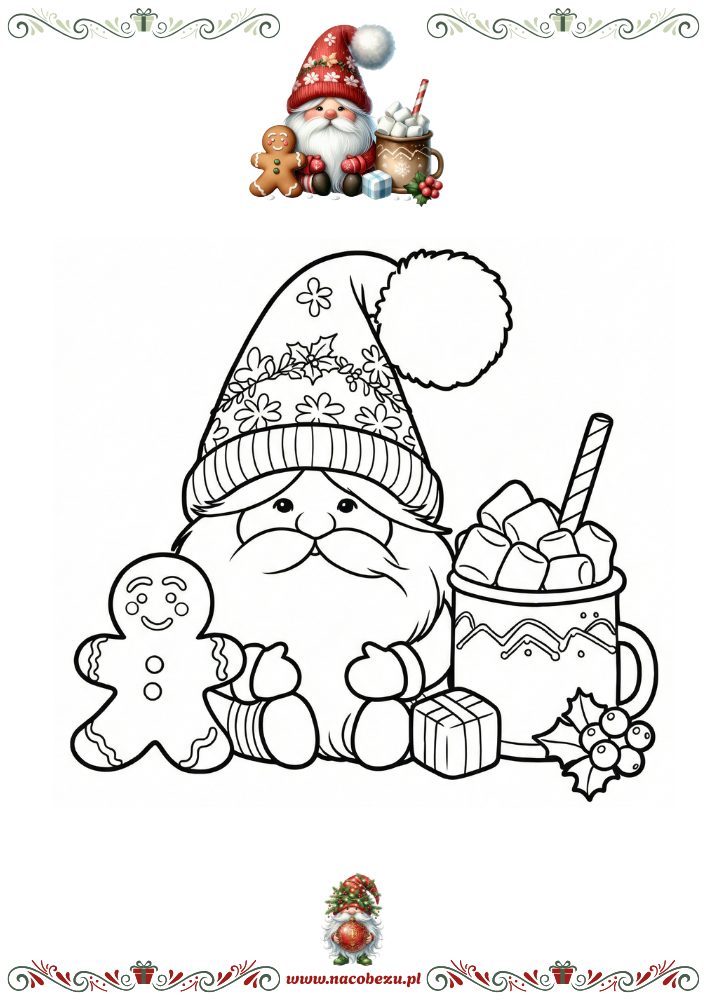 Zimowe gnomy – kolorowanki do druku