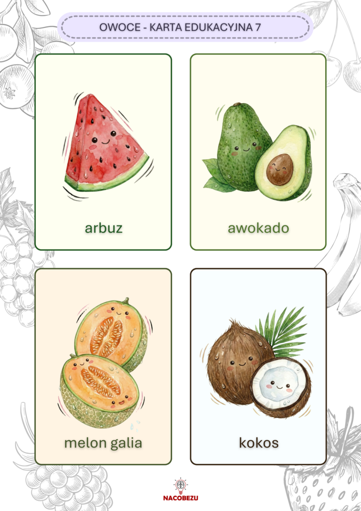 karty edukacyjne owoce
