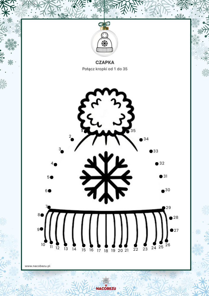 Zimowe karty połącz kropki do druku