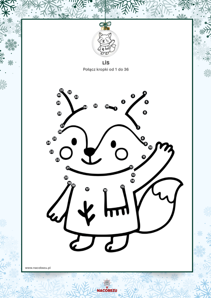 Zimowe karty połącz kropki do druku