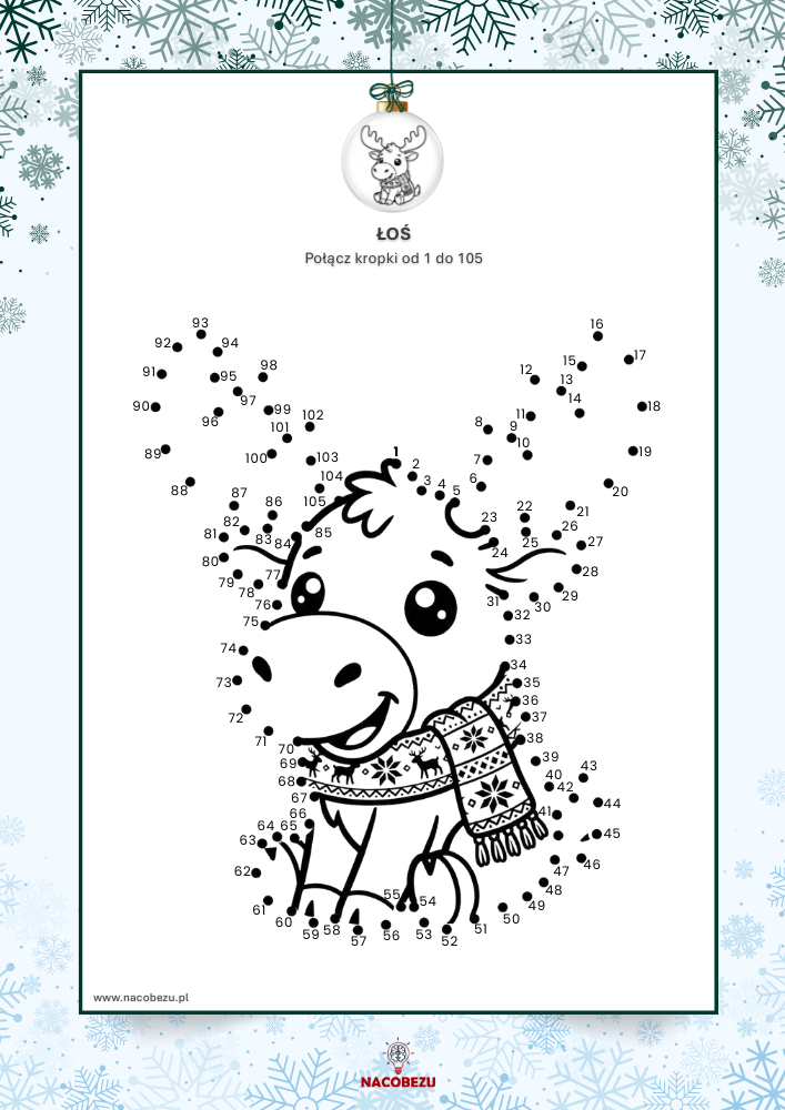 Zimowe karty połącz kropki do druku