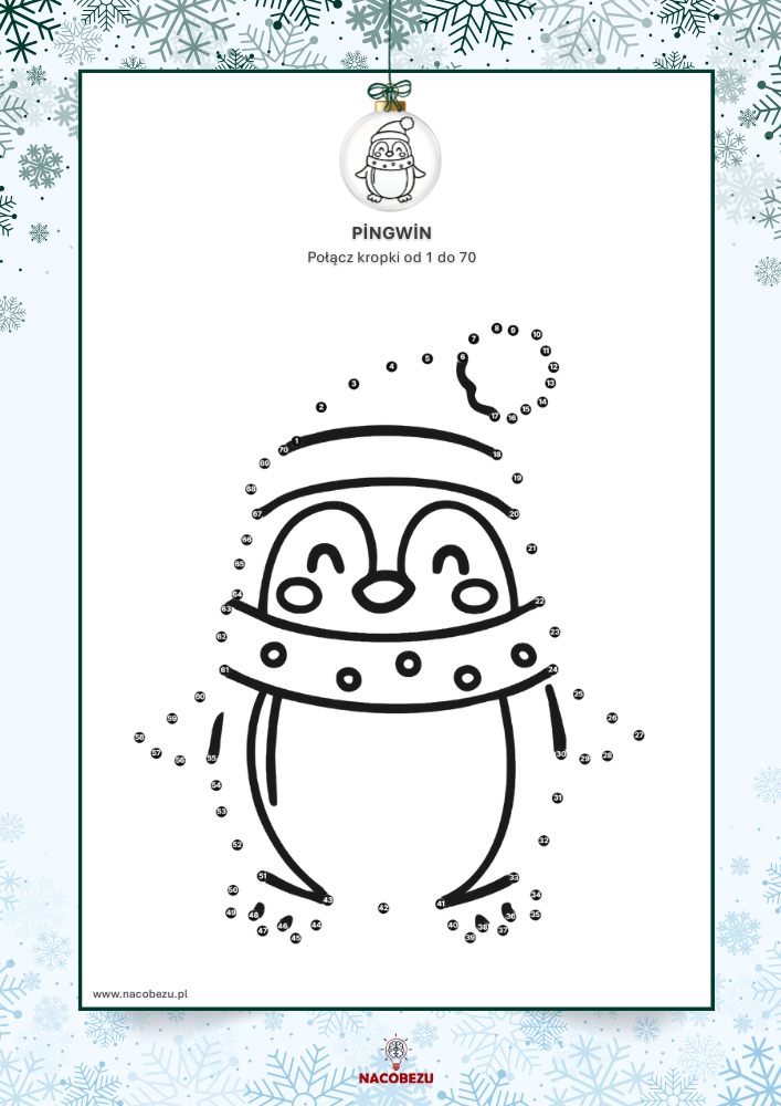 Zimowe karty połącz kropki do druku