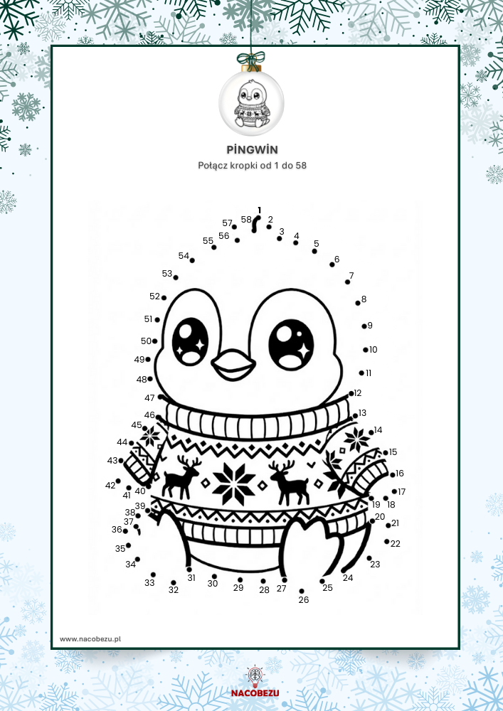Zimowe karty połącz kropki do druku