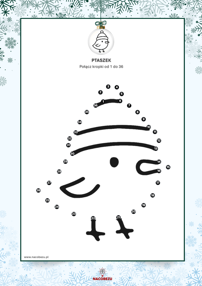 Zimowe karty połącz kropki do druku