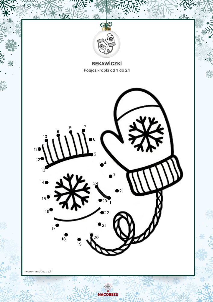 Zimowe karty połącz kropki do druku