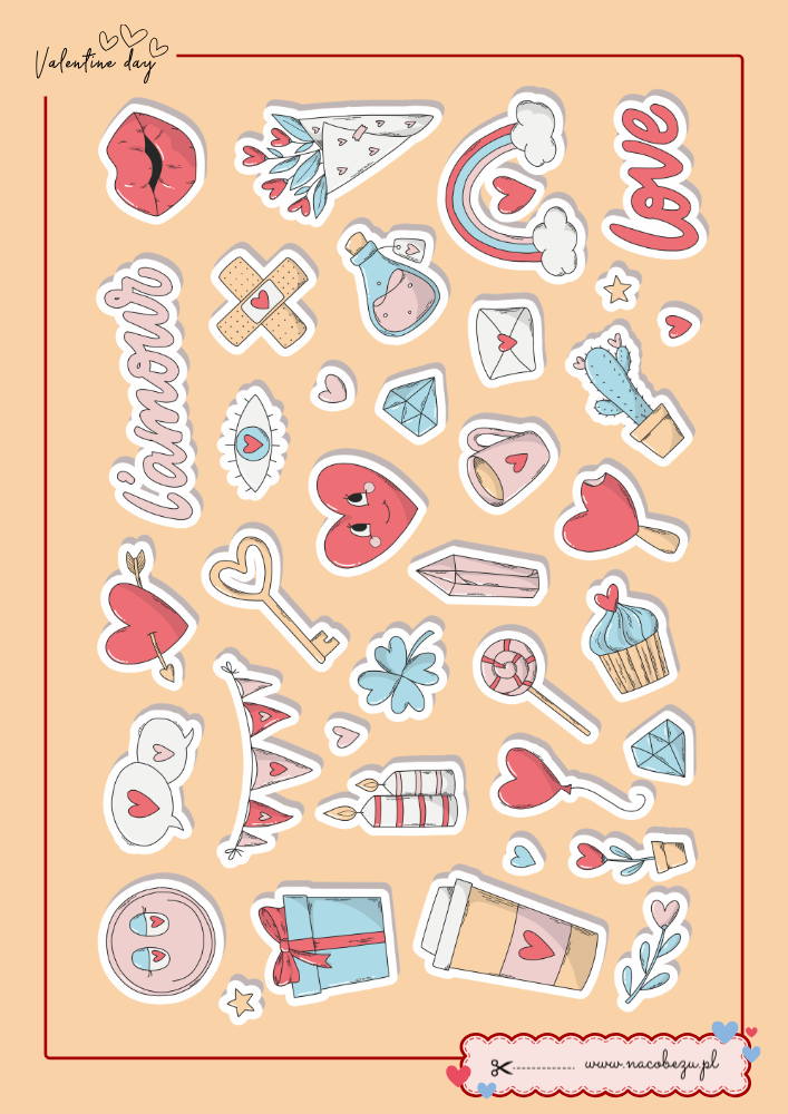 naklejki walentynkowe do druku